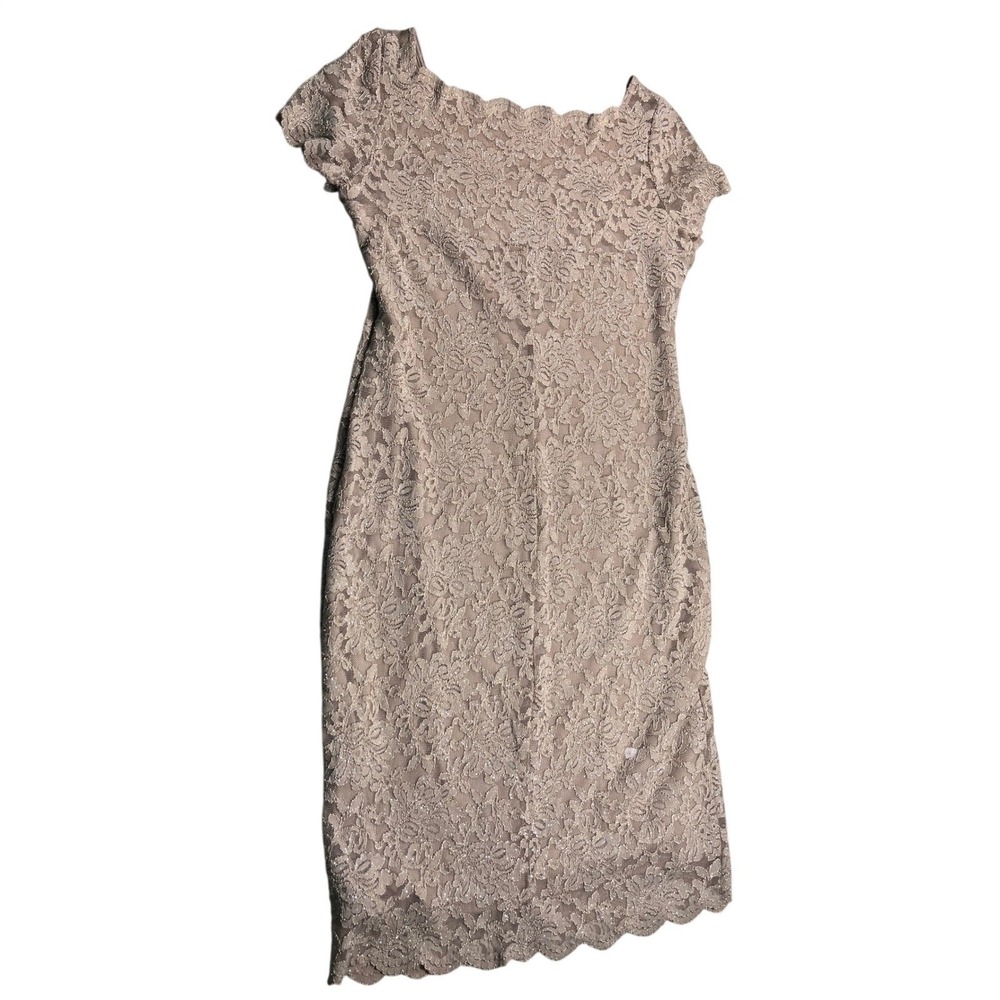 ONYX Nite Lace Dress Size 8 Taupe Scalloped Cocktail Wedding Guest